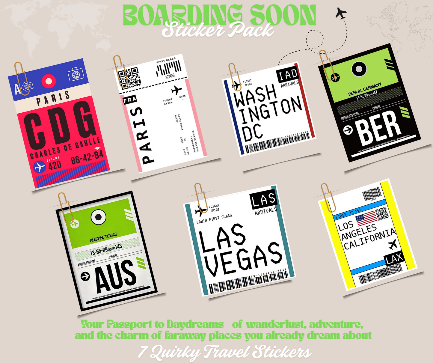 Travel Pass Stickers - Pack of 7 Stickers